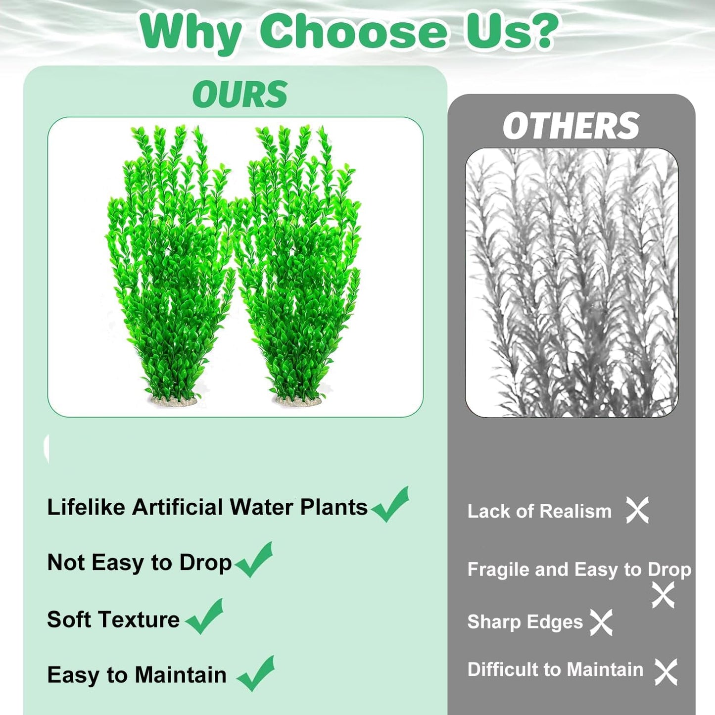24" Tall Aquarium Decor Plants - 2 Pack Extra Large Aquarium Plastic Plants for Fish Tank Decor