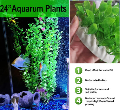 24" Tall Aquarium Decor Plants - 2 Pack Extra Large Aquarium Plastic Plants for Fish Tank Decor