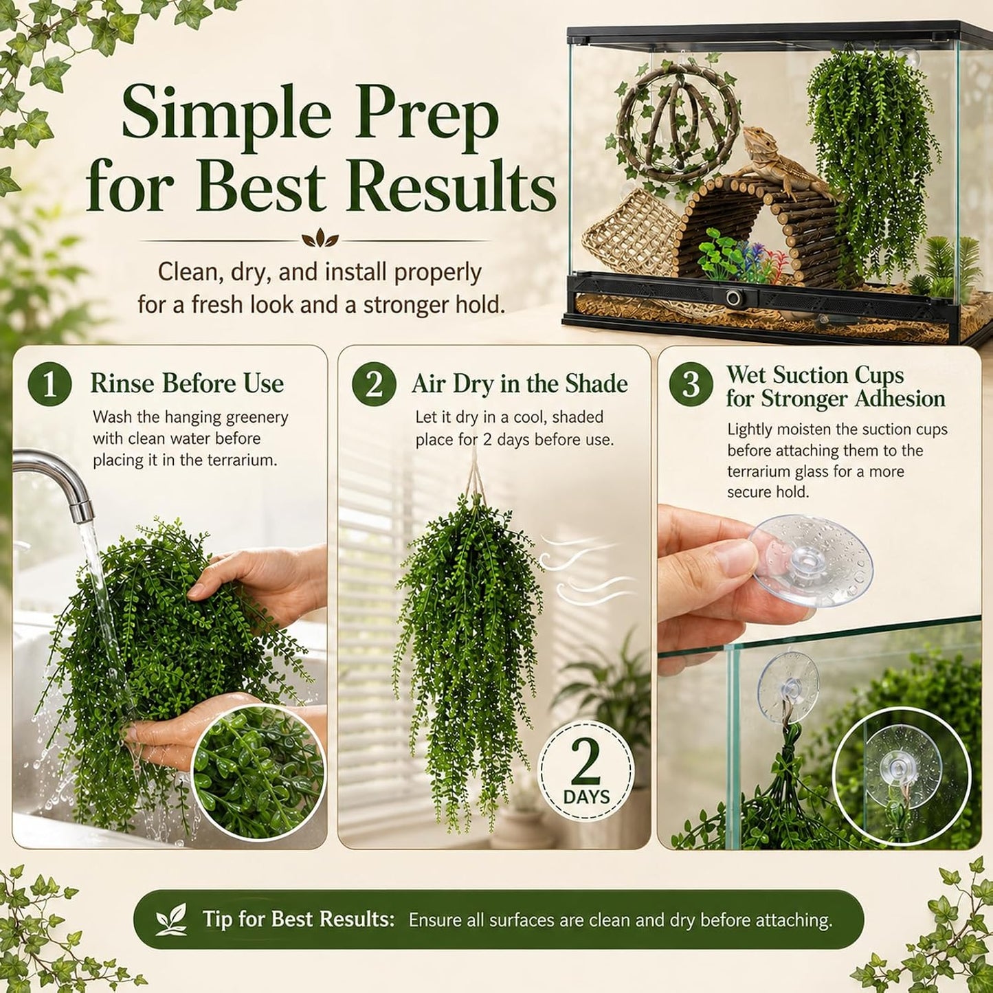 Bearded Dragon Tank Accessories, Reptile Mat Bridge Hammock Flexible - Jungle Climbing Vines and Leaves with Suction Cups Habitat Décor for Hiding& Climbing Snake Gecko Lizard Chameleon