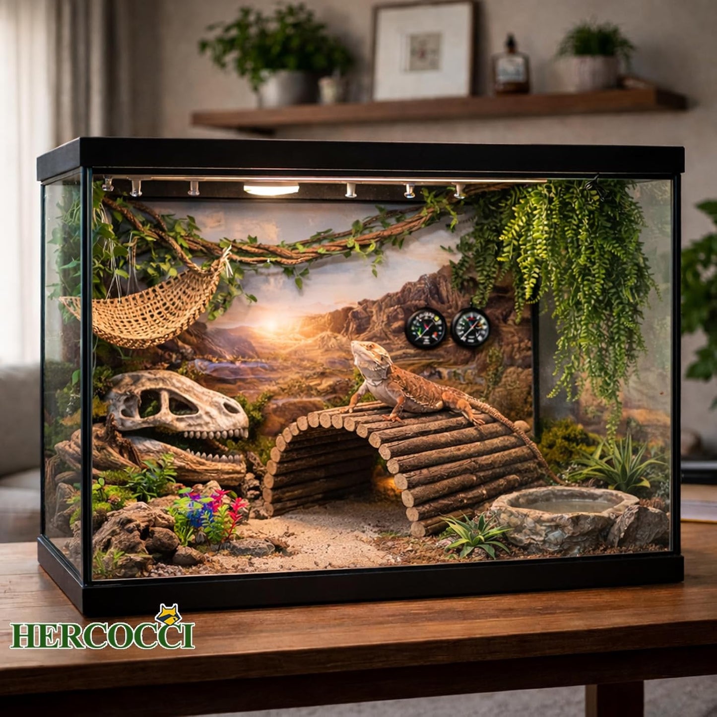 Bearded Dragon Tank Accessories, Reptile Mat Bridge Hammock Flexible - Jungle Climbing Vines and Leaves with Suction Cups Habitat Décor for Hiding& Climbing Snake Gecko Lizard Chameleon