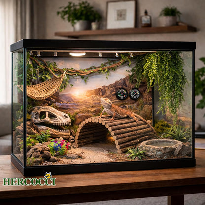 Bearded Dragon Tank Accessories, Reptile Mat Bridge Hammock Flexible - Jungle Climbing Vines and Leaves with Suction Cups Habitat Décor for Hiding& Climbing Snake Gecko Lizard Chameleon