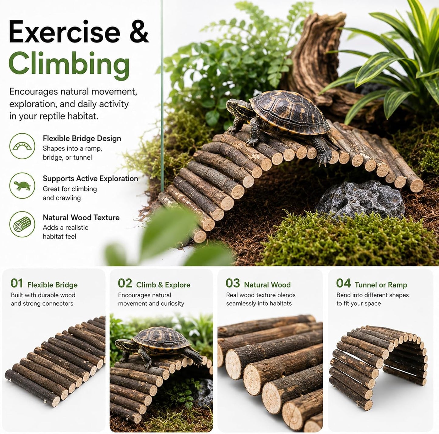 Bearded Dragon Tank Accessories, Reptile Mat Bridge Hammock Flexible - Jungle Climbing Vines and Leaves with Suction Cups Habitat Décor for Hiding& Climbing Snake Gecko Lizard Chameleon