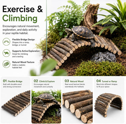 Bearded Dragon Tank Accessories, Reptile Mat Bridge Hammock Flexible - Jungle Climbing Vines and Leaves with Suction Cups Habitat Décor for Hiding& Climbing Snake Gecko Lizard Chameleon