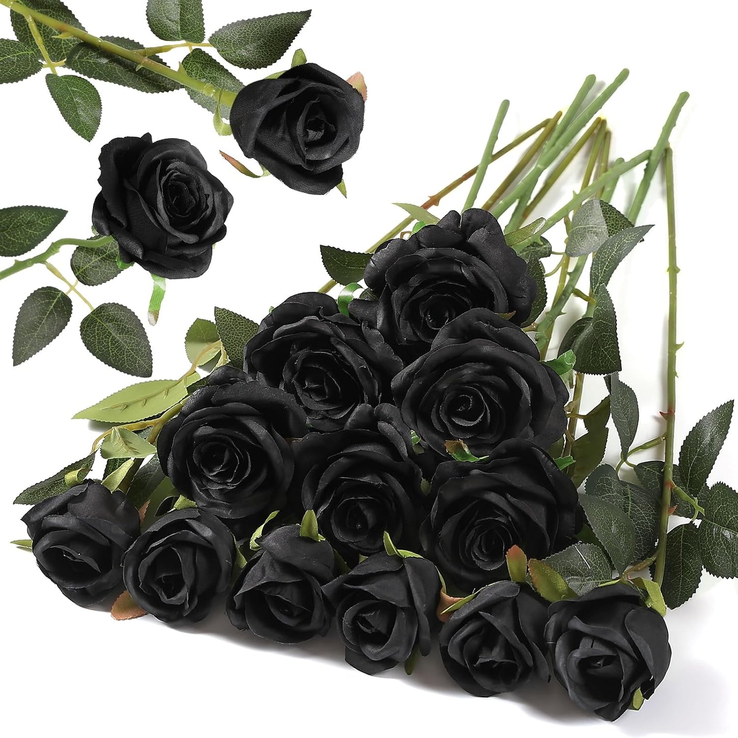 12PCS Artificial Silk Flowers Realistic Roses Bouquet Long Stem for Home Wedding Decoration Party (Red, 6 Flowers 6 Buds)