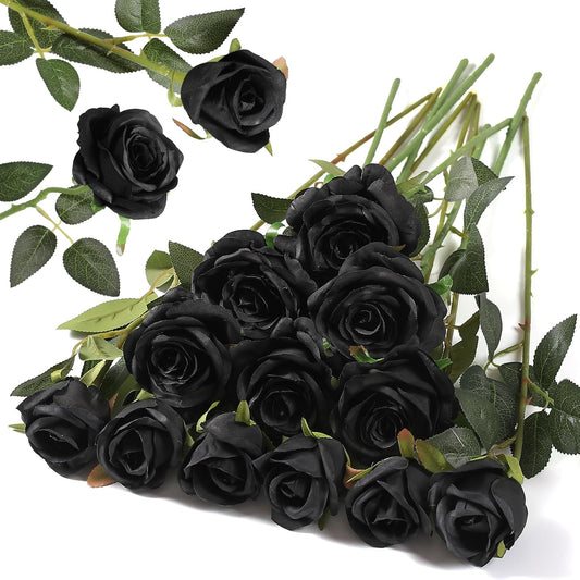 12PCS Artificial Silk Flowers Realistic Roses Bouquet Long Stem for Home Wedding Decoration Party (Red, 6 Flowers 6 Buds)