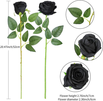 12PCS Artificial Silk Flowers Realistic Roses Bouquet Long Stem for Home Wedding Decoration Party (Red, 6 Flowers 6 Buds)