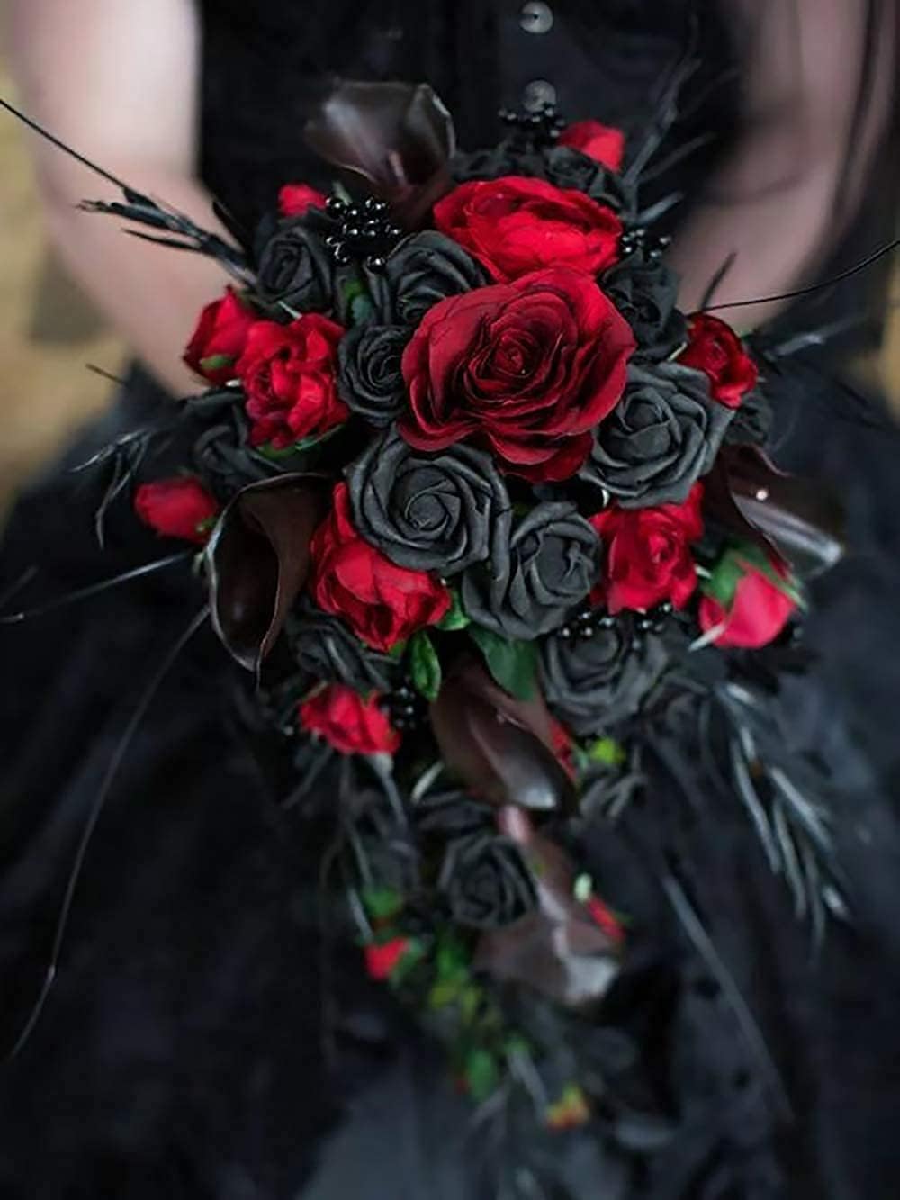 12PCS Artificial Silk Flowers Realistic Roses Bouquet Long Stem for Home Wedding Decoration Party (Red, 6 Flowers 6 Buds)