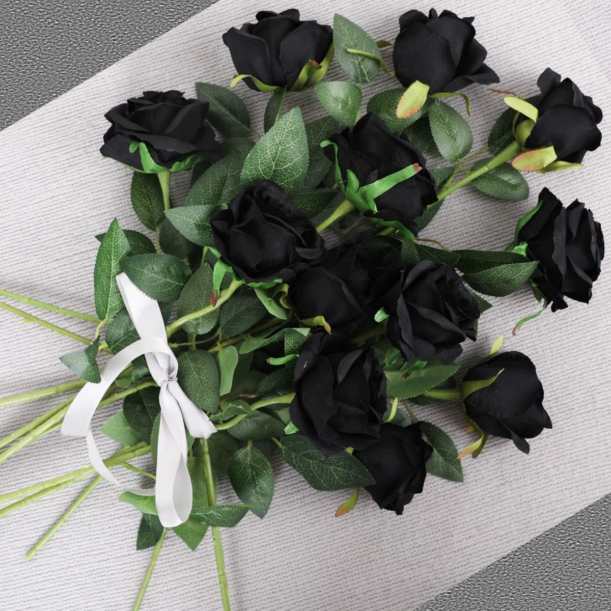 12PCS Artificial Silk Flowers Realistic Roses Bouquet Long Stem for Home Wedding Decoration Party (Red, 6 Flowers 6 Buds)