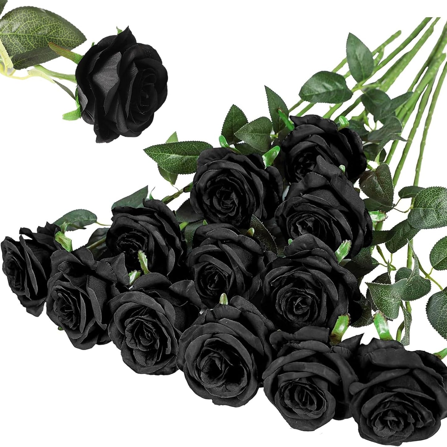12PCS Artificial Silk Flowers Realistic Roses Bouquet Long Stem for Home Wedding Decoration Party (Red, 6 Flowers 6 Buds)