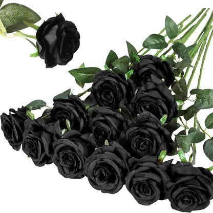 12PCS Artificial Silk Flowers Realistic Roses Bouquet Long Stem for Home Wedding Decoration Party (Red, 6 Flowers 6 Buds)