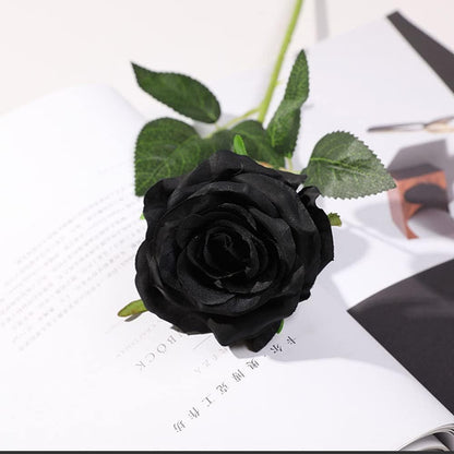 12PCS Artificial Silk Flowers Realistic Roses Bouquet Long Stem for Home Wedding Decoration Party (Red, 6 Flowers 6 Buds)