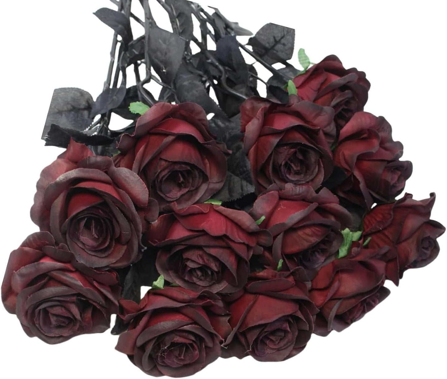 12PCS Artificial Silk Flowers Realistic Roses Bouquet Long Stem for Home Wedding Decoration Party (Red, 6 Flowers 6 Buds)