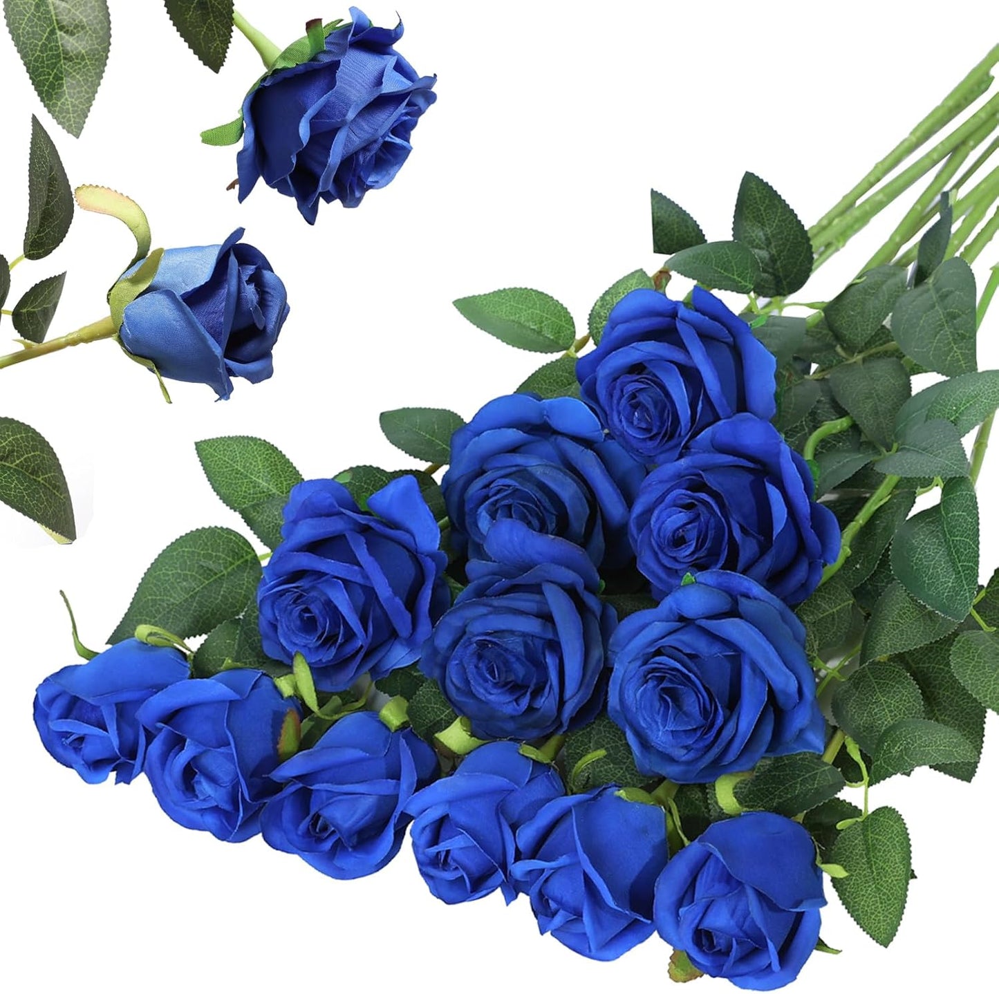 12PCS Artificial Silk Flowers Realistic Roses Bouquet Long Stem for Home Wedding Decoration Party (Red, 6 Flowers 6 Buds)