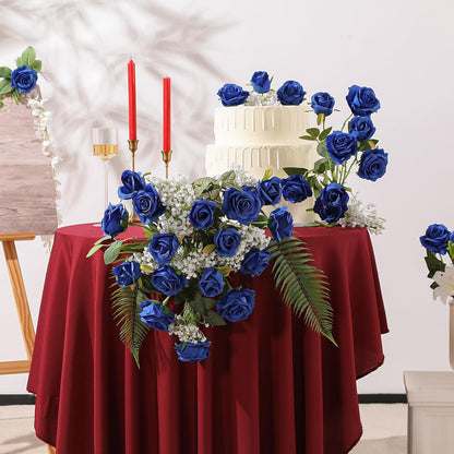 12PCS Artificial Silk Flowers Realistic Roses Bouquet Long Stem for Home Wedding Decoration Party (Red, 6 Flowers 6 Buds)
