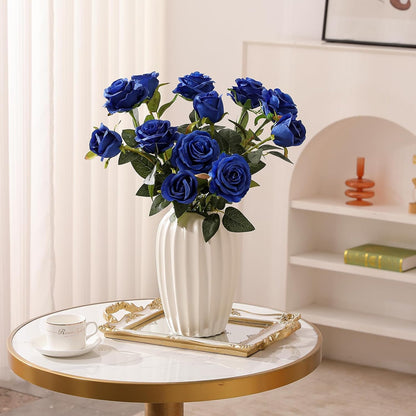 12PCS Artificial Silk Flowers Realistic Roses Bouquet Long Stem for Home Wedding Decoration Party (Red, 6 Flowers 6 Buds)