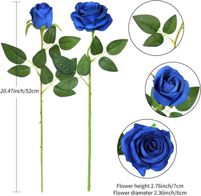 12PCS Artificial Silk Flowers Realistic Roses Bouquet Long Stem for Home Wedding Decoration Party (Red, 6 Flowers 6 Buds)