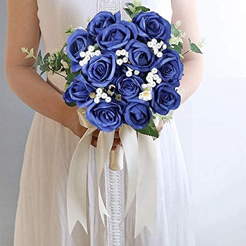 12PCS Artificial Silk Flowers Realistic Roses Bouquet Long Stem for Home Wedding Decoration Party (Red, 6 Flowers 6 Buds)