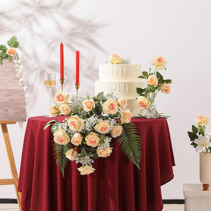 12PCS Artificial Silk Flowers Realistic Roses Bouquet Long Stem for Home Wedding Decoration Party (Red, 6 Flowers 6 Buds)