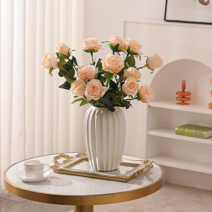 12PCS Artificial Silk Flowers Realistic Roses Bouquet Long Stem for Home Wedding Decoration Party (Red, 6 Flowers 6 Buds)