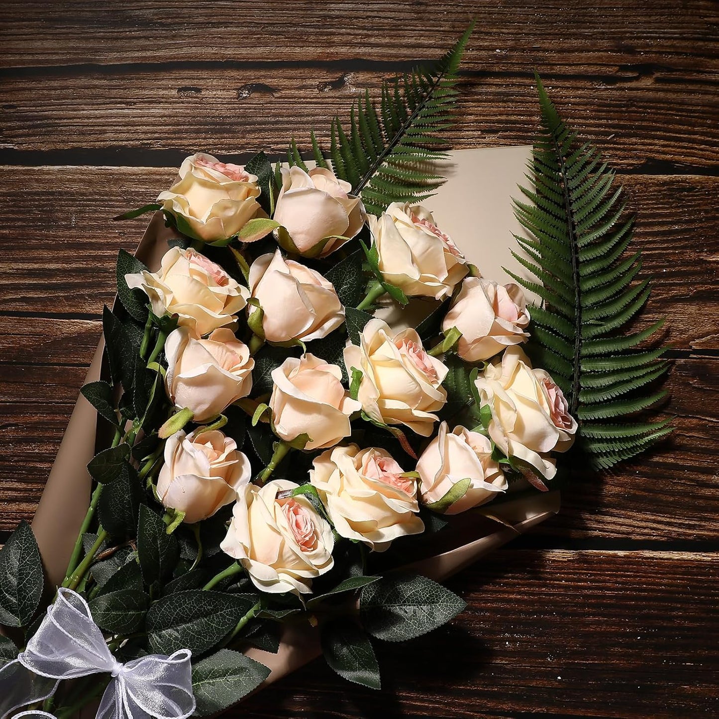 12PCS Artificial Silk Flowers Realistic Roses Bouquet Long Stem for Home Wedding Decoration Party (Red, 6 Flowers 6 Buds)