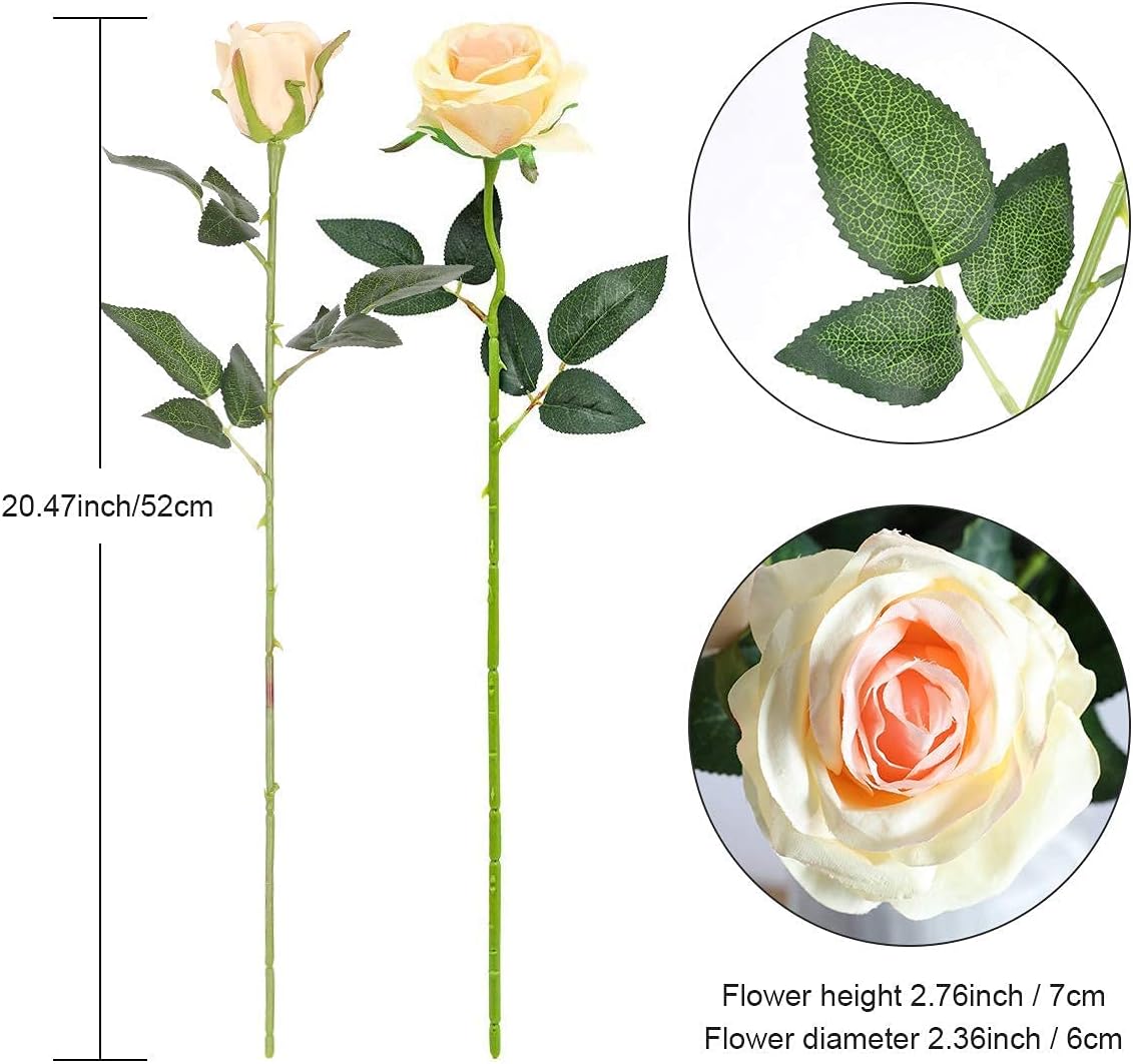 12PCS Artificial Silk Flowers Realistic Roses Bouquet Long Stem for Home Wedding Decoration Party (Red, 6 Flowers 6 Buds)
