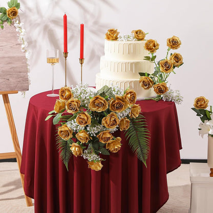 12PCS Artificial Silk Flowers Realistic Roses Bouquet Long Stem for Home Wedding Decoration Party (Red, 6 Flowers 6 Buds)