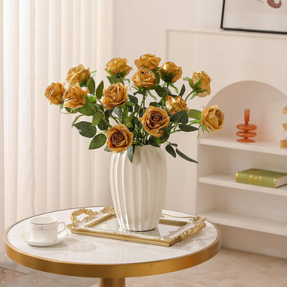 12PCS Artificial Silk Flowers Realistic Roses Bouquet Long Stem for Home Wedding Decoration Party (Red, 6 Flowers 6 Buds)