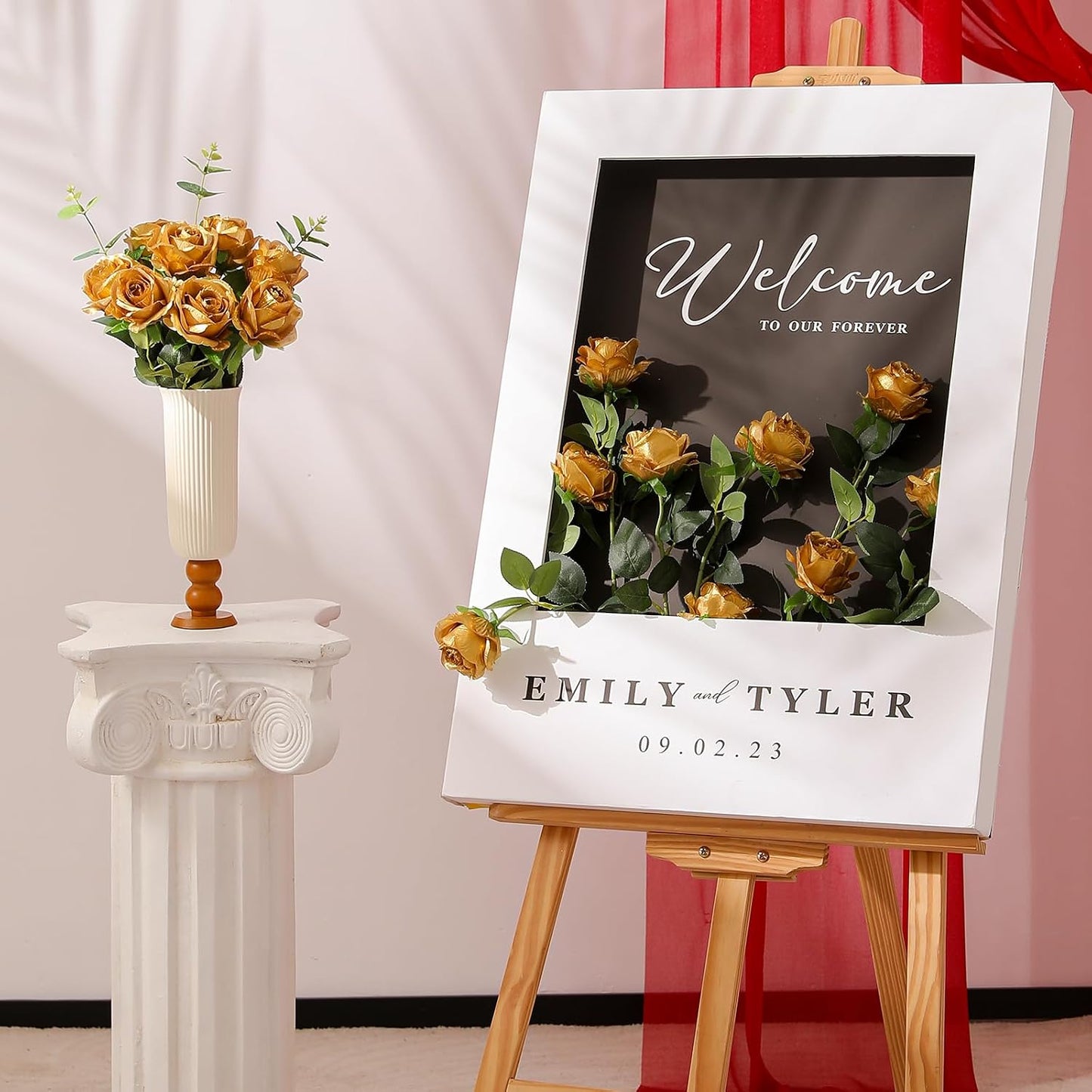 12PCS Artificial Silk Flowers Realistic Roses Bouquet Long Stem for Home Wedding Decoration Party (Red, 6 Flowers 6 Buds)
