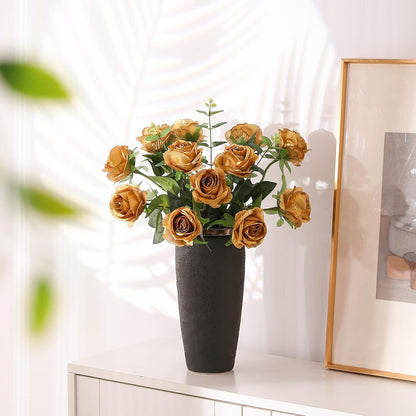 12PCS Artificial Silk Flowers Realistic Roses Bouquet Long Stem for Home Wedding Decoration Party (Red, 6 Flowers 6 Buds)