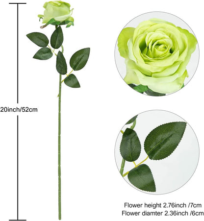 12PCS Artificial Silk Flowers Realistic Roses Bouquet Long Stem for Home Wedding Decoration Party (Red, 6 Flowers 6 Buds)