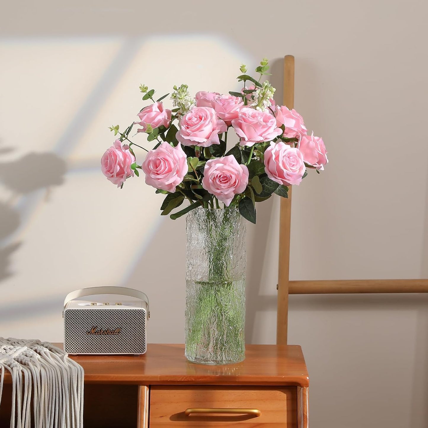 12PCS Artificial Silk Flowers Realistic Roses Bouquet Long Stem for Home Wedding Decoration Party (Red, 6 Flowers 6 Buds)