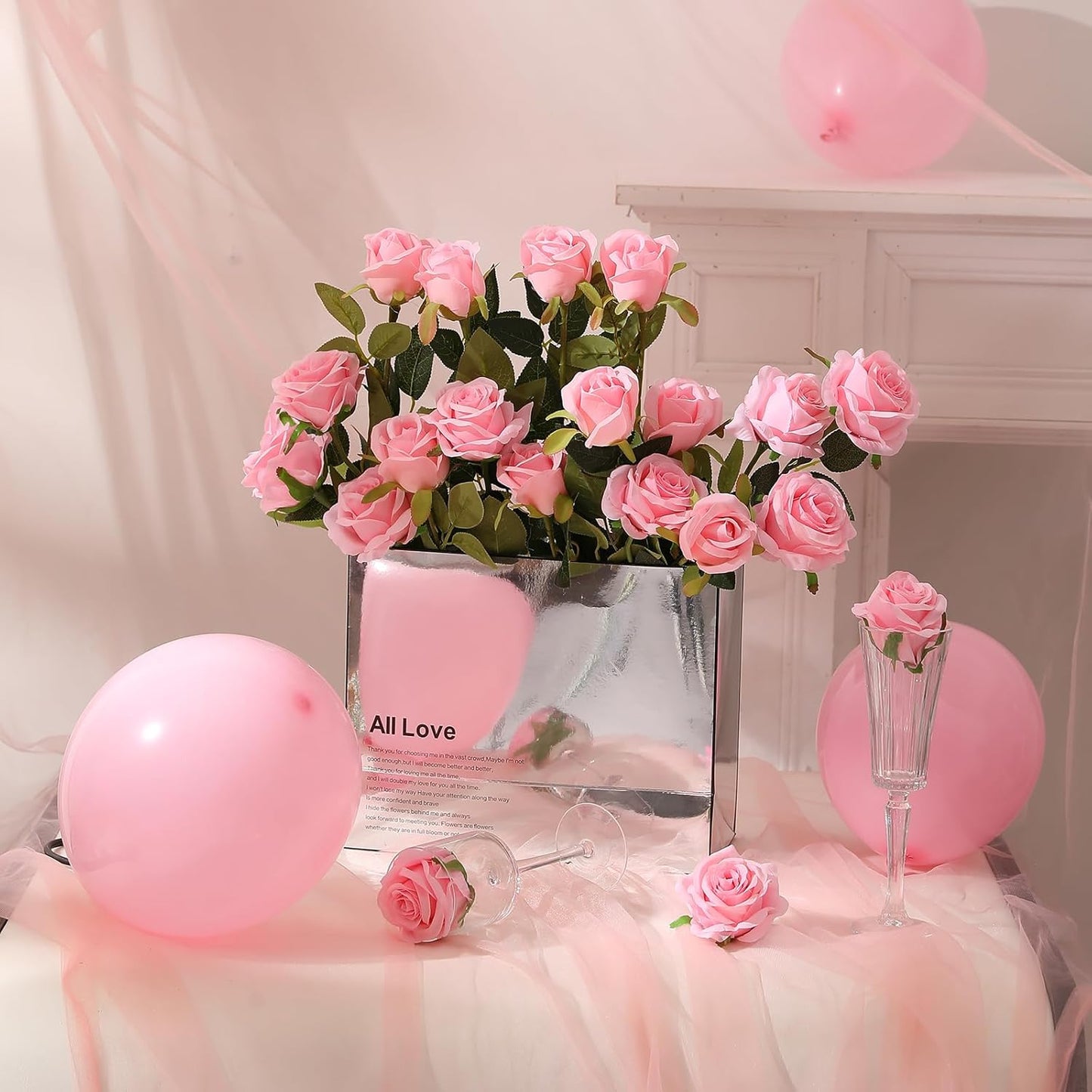 12PCS Artificial Silk Flowers Realistic Roses Bouquet Long Stem for Home Wedding Decoration Party (Red, 6 Flowers 6 Buds)