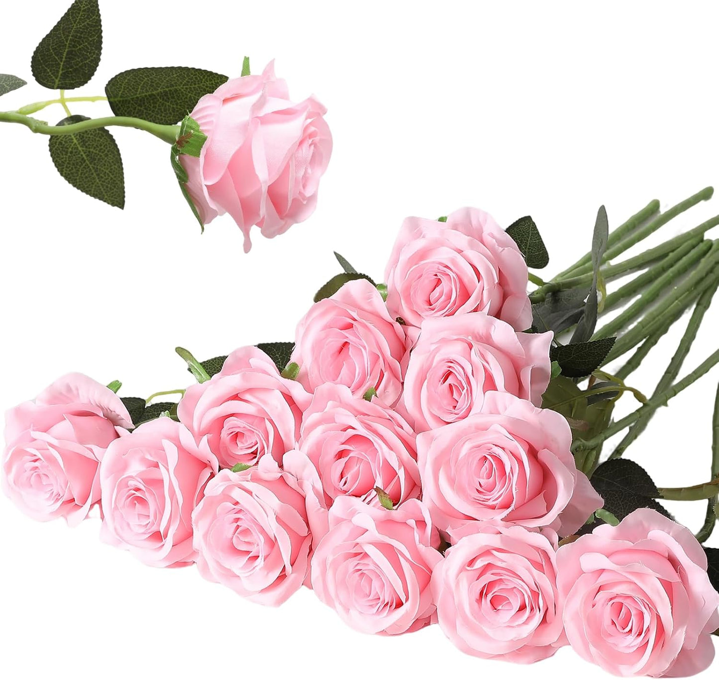 12PCS Artificial Silk Flowers Realistic Roses Bouquet Long Stem for Home Wedding Decoration Party (Red, 6 Flowers 6 Buds)