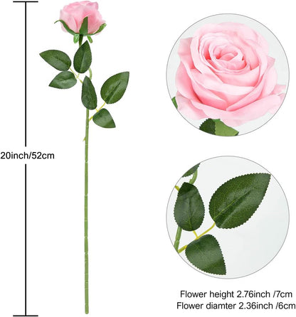 12PCS Artificial Silk Flowers Realistic Roses Bouquet Long Stem for Home Wedding Decoration Party (Red, 6 Flowers 6 Buds)