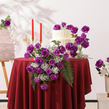 12PCS Artificial Silk Flowers Realistic Roses Bouquet Long Stem for Home Wedding Decoration Party (Red, 6 Flowers 6 Buds)