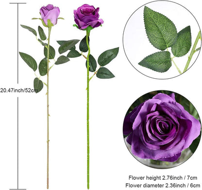 12PCS Artificial Silk Flowers Realistic Roses Bouquet Long Stem for Home Wedding Decoration Party (Red, 6 Flowers 6 Buds)