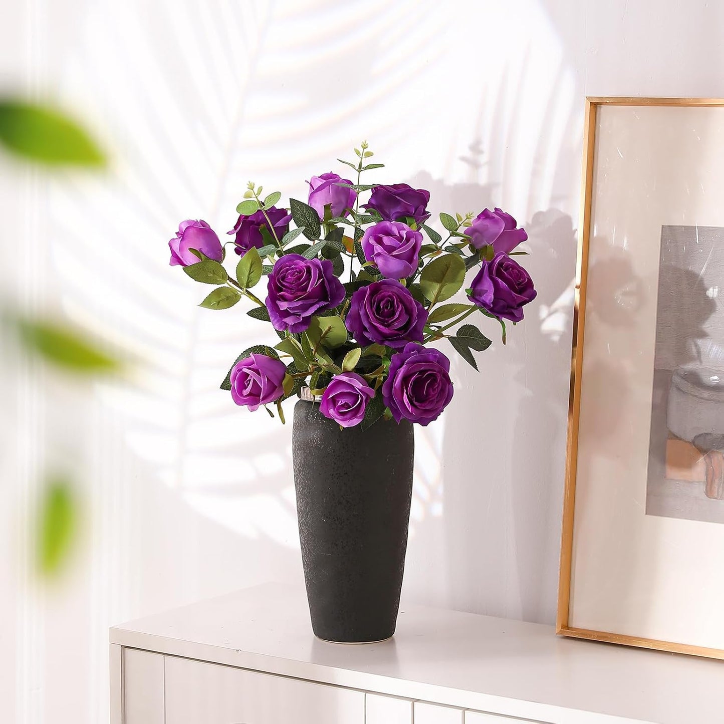 12PCS Artificial Silk Flowers Realistic Roses Bouquet Long Stem for Home Wedding Decoration Party (Red, 6 Flowers 6 Buds)