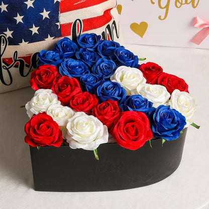 12PCS Artificial Silk Flowers Realistic Roses Bouquet Long Stem for Home Wedding Decoration Party (Red, 6 Flowers 6 Buds)