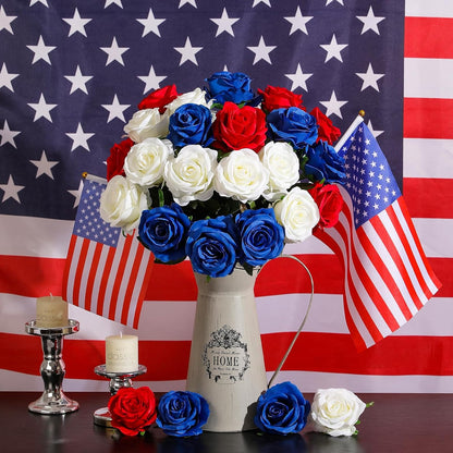 12PCS Artificial Silk Flowers Realistic Roses Bouquet Long Stem for Home Wedding Decoration Party (Red, 6 Flowers 6 Buds)