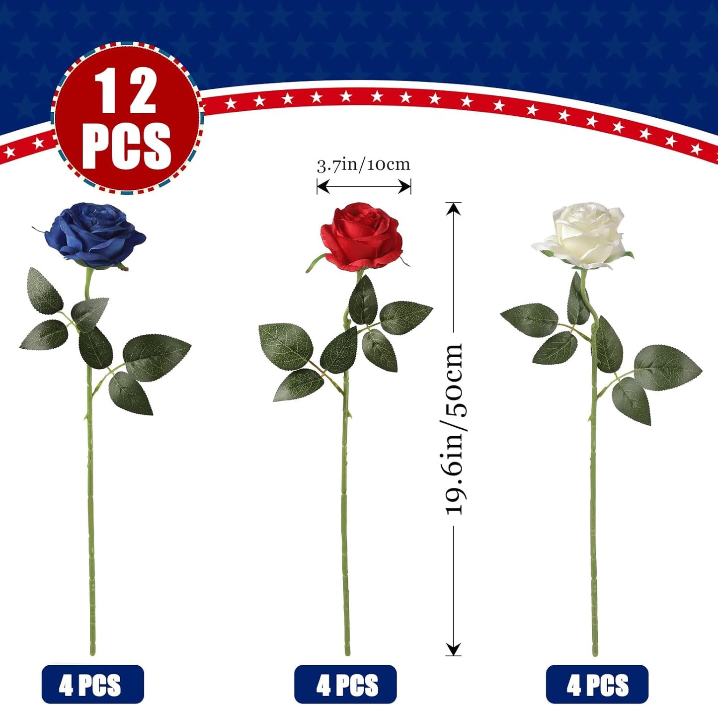 12PCS Artificial Silk Flowers Realistic Roses Bouquet Long Stem for Home Wedding Decoration Party (Red, 6 Flowers 6 Buds)