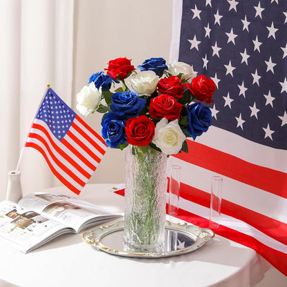 12PCS Artificial Silk Flowers Realistic Roses Bouquet Long Stem for Home Wedding Decoration Party (Red, 6 Flowers 6 Buds)