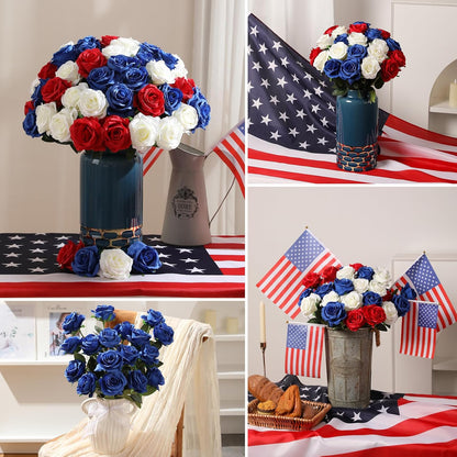 12PCS Artificial Silk Flowers Realistic Roses Bouquet Long Stem for Home Wedding Decoration Party (Red, 6 Flowers 6 Buds)