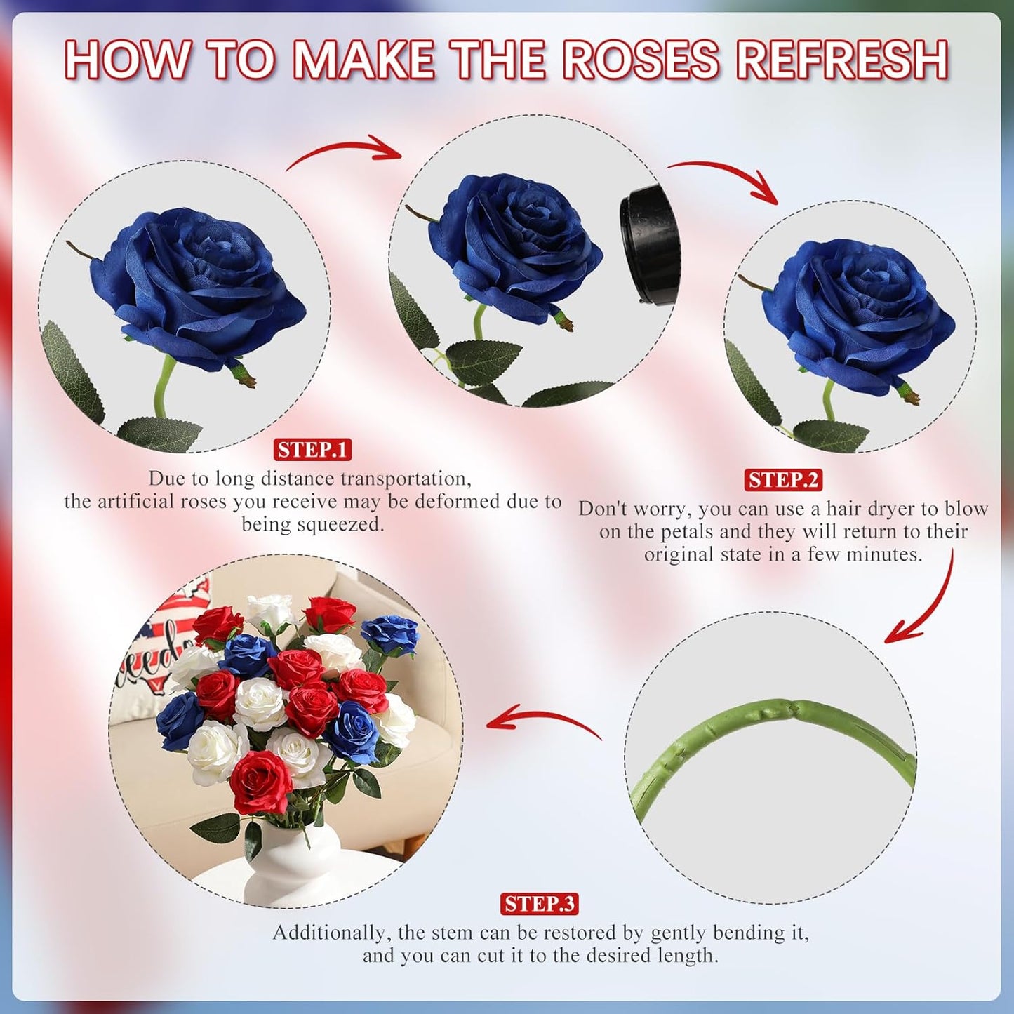 12PCS Artificial Silk Flowers Realistic Roses Bouquet Long Stem for Home Wedding Decoration Party (Red, 6 Flowers 6 Buds)