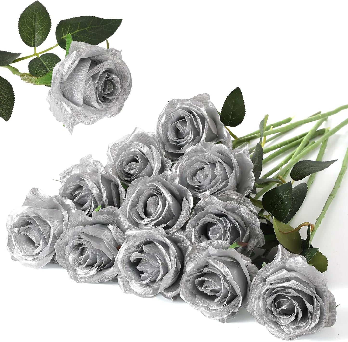 12PCS Artificial Silk Flowers Realistic Roses Bouquet Long Stem for Home Wedding Decoration Party (Red, 6 Flowers 6 Buds)