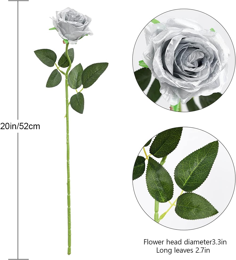 12PCS Artificial Silk Flowers Realistic Roses Bouquet Long Stem for Home Wedding Decoration Party (Red, 6 Flowers 6 Buds)