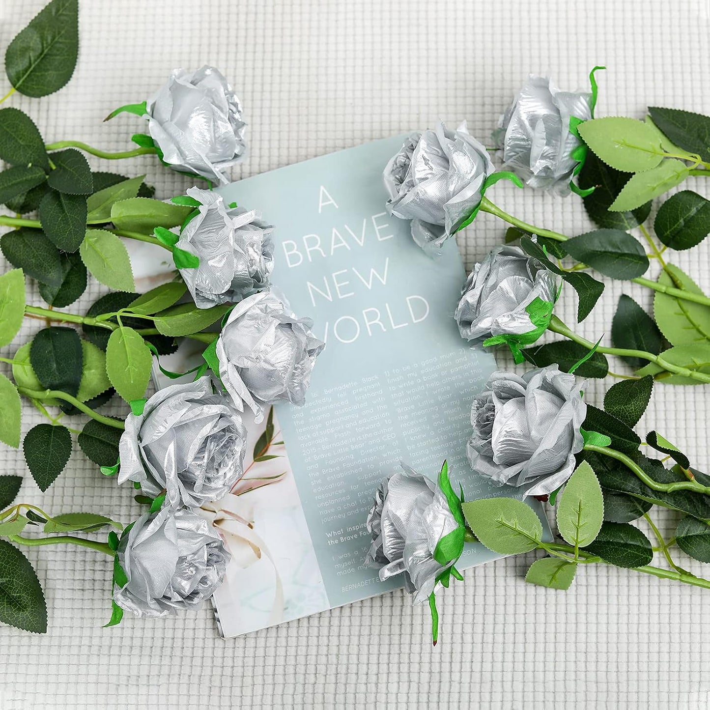 12PCS Artificial Silk Flowers Realistic Roses Bouquet Long Stem for Home Wedding Decoration Party (Red, 6 Flowers 6 Buds)