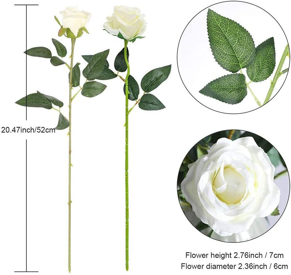 12PCS Artificial Silk Flowers Realistic Roses Bouquet Long Stem for Home Wedding Decoration Party (Red, 6 Flowers 6 Buds)