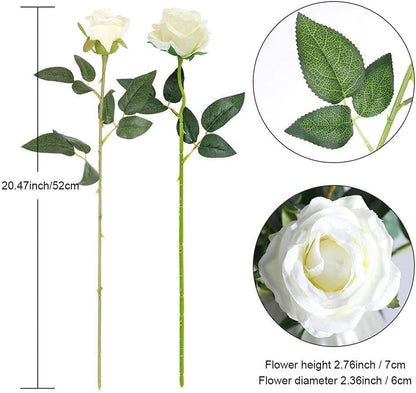 12PCS Artificial Silk Flowers Realistic Roses Bouquet Long Stem for Home Wedding Decoration Party (Red, 6 Flowers 6 Buds)