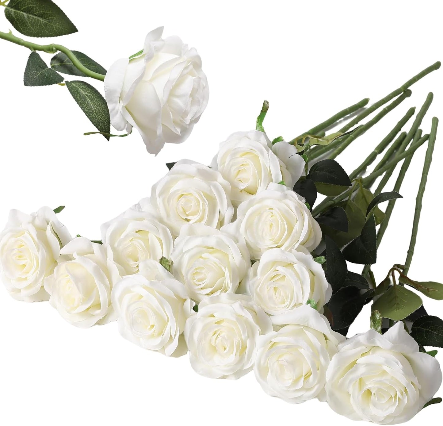 12PCS Artificial Silk Flowers Realistic Roses Bouquet Long Stem for Home Wedding Decoration Party (Red, 6 Flowers 6 Buds)