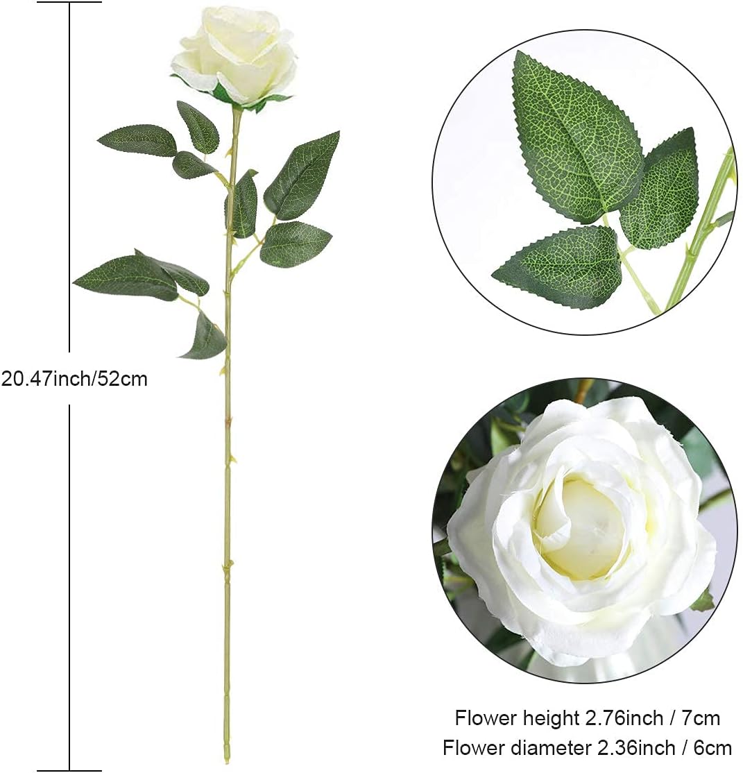 12PCS Artificial Silk Flowers Realistic Roses Bouquet Long Stem for Home Wedding Decoration Party (Red, 6 Flowers 6 Buds)